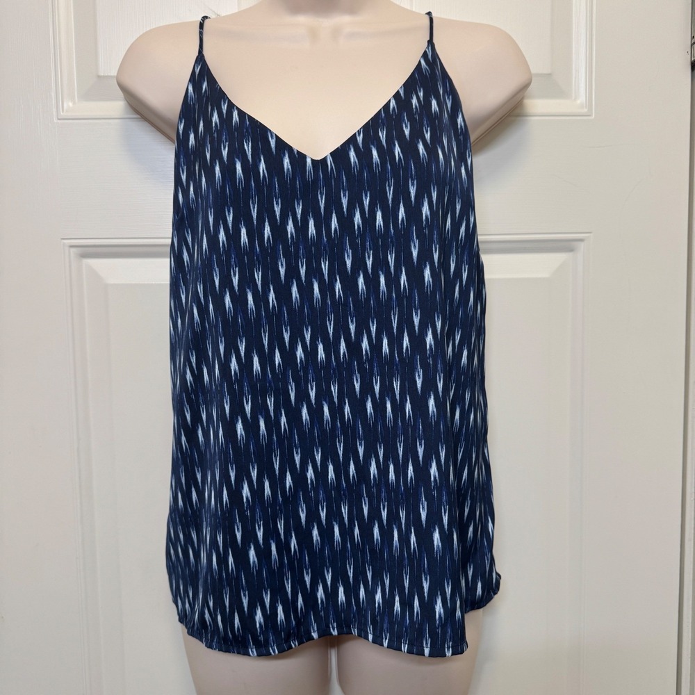 Banana Republic Women Camisole M Blue‎ Ikat Print Tie Back Strappy Boho Cami